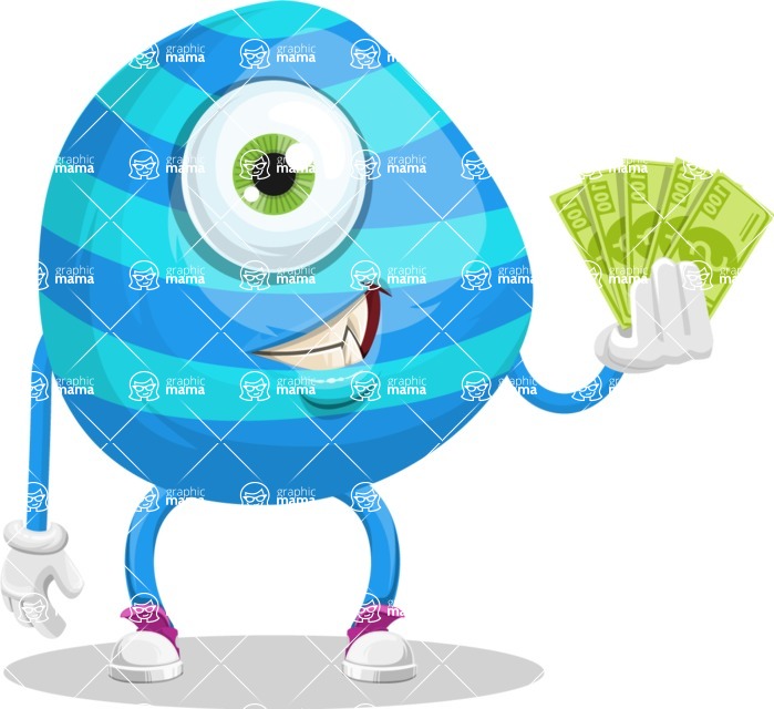 One Eyed Monster Cartoon Character - One Eyed Monster Cartoon Character with Money
